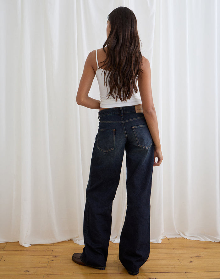 Image of Image of Low Rise Parallel Jeans in Dark Green Tint