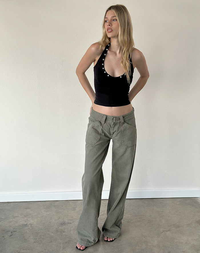 Image of Low Rise Relaxed Cargo Jeans in Olive