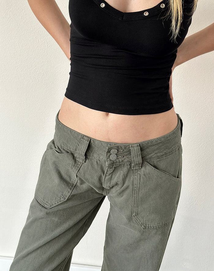 Image of Low Rise Relaxed Cargo Jeans in Olive