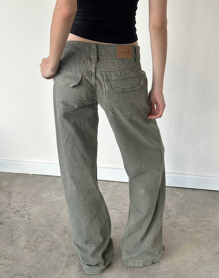 Image of Low Rise Relaxed Cargo Jeans in Olive