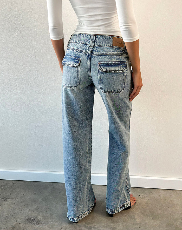 Image of Low Rise Relaxed Cargo Jeans in True Blue
