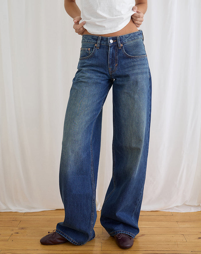 Image of Low Rise Roomy Jeans in Mid Blue Tint