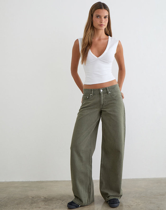 Image of Low Rise Roomy Jeans in Olive