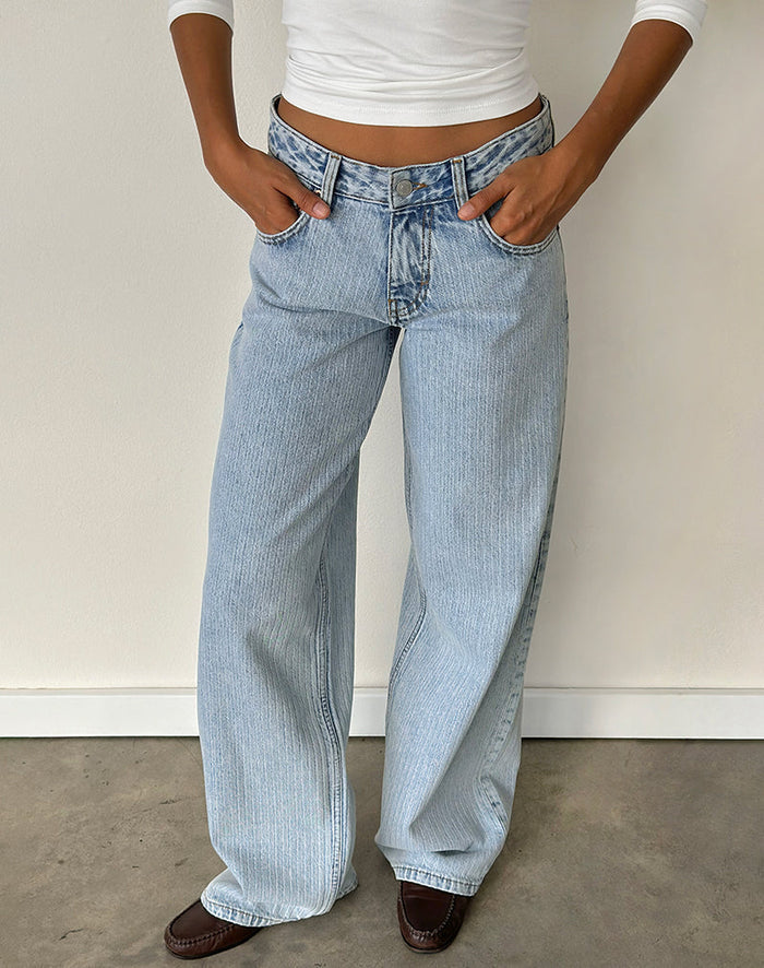 Image of Low Rise Roomy Jeans in Stripe 80s Light Blue Wash
