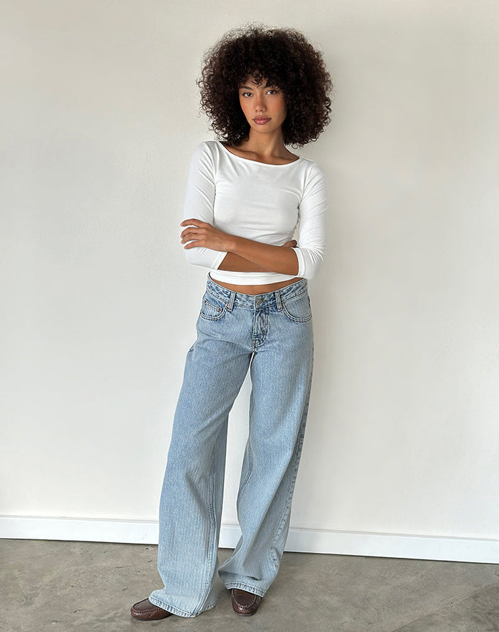 Image of Low Rise Roomy Jeans in Stripe 80s Light Blue Wash
