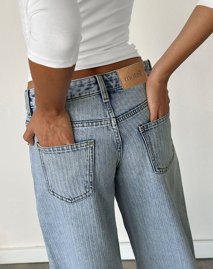 Image of Low Rise Roomy Jeans in Stripe 80s Light Blue Wash
