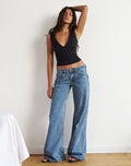 Image of Low Rise Slouchy Flare Jeans in Blue Stone