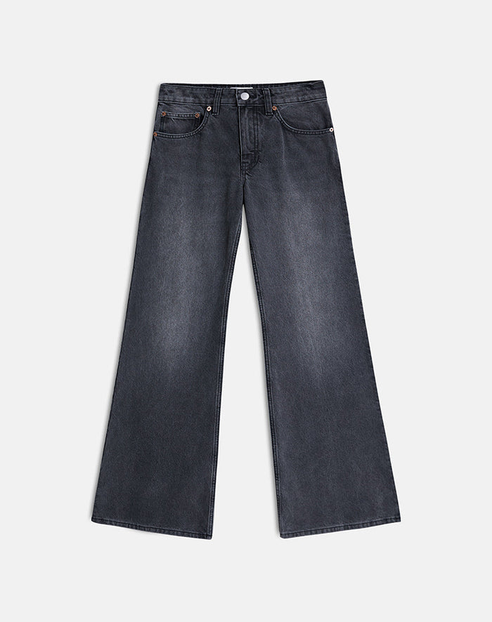 Image of Low Rise Slouchy Flare Jeans in Washed Black Grey