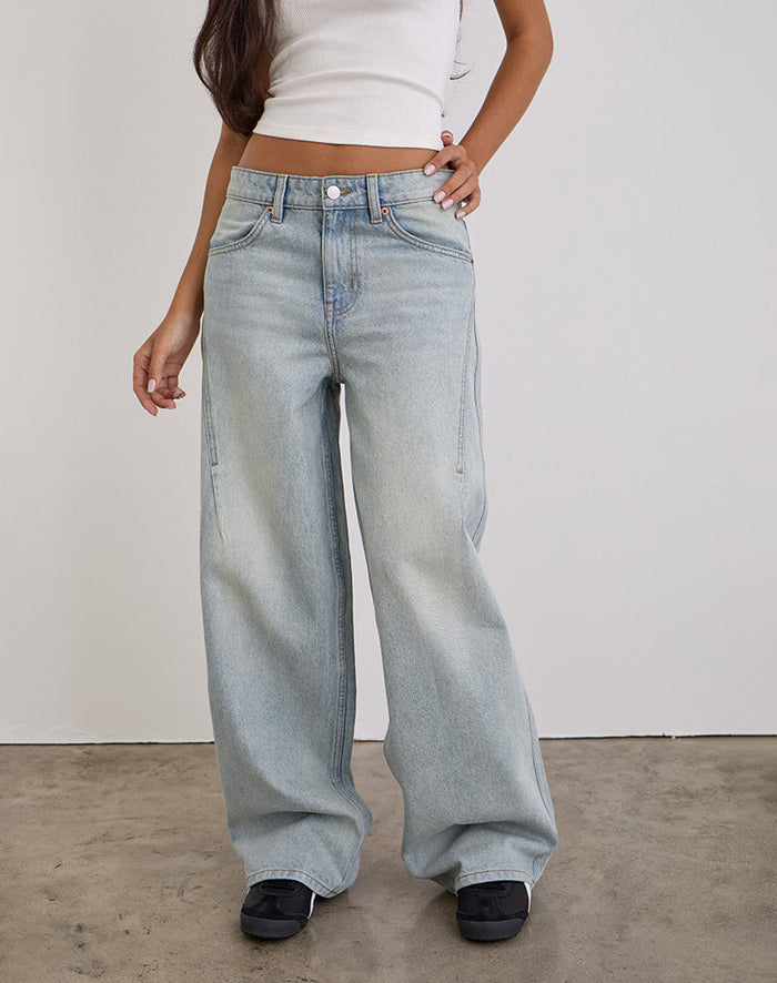 Image of Low Slung Roomy Jeans in Breeze Blue Wash