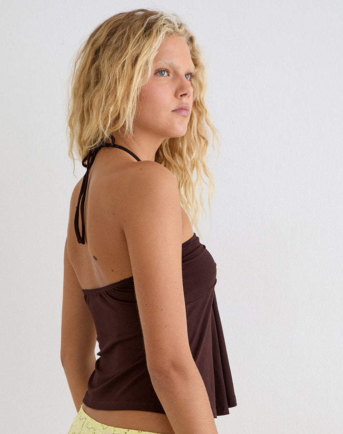 Image of Lue Halterneck Top in Rayon Jersey Chocolate Brown