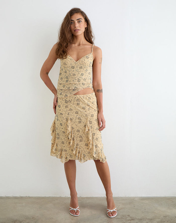 Image of Luisa Midi Skirt in Winding Ivy Pale Yellow