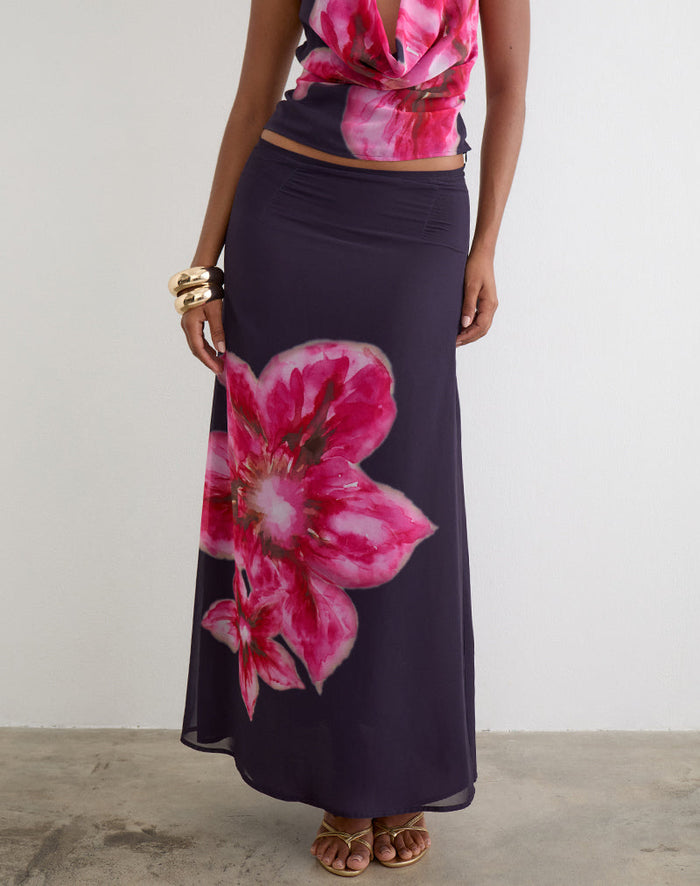 Image of Lurina Maxi Skirt in Purple Chiffon with Desert Flower