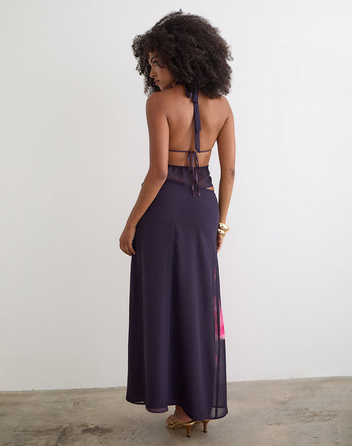 Image of Lurina Maxi Skirt in Purple Chiffon with Desert Flower