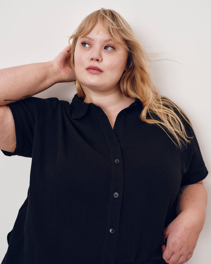 Luxe Cotton Gauze Beach Shirt - Black | Plus Size & Straight Size Women's Fashion | Universal Standard