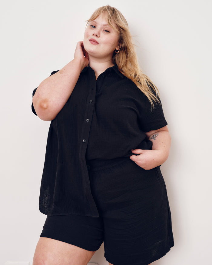 Luxe Cotton Gauze Beach Shirt - Black | Plus Size & Straight Size Women's Fashion | Universal Standard