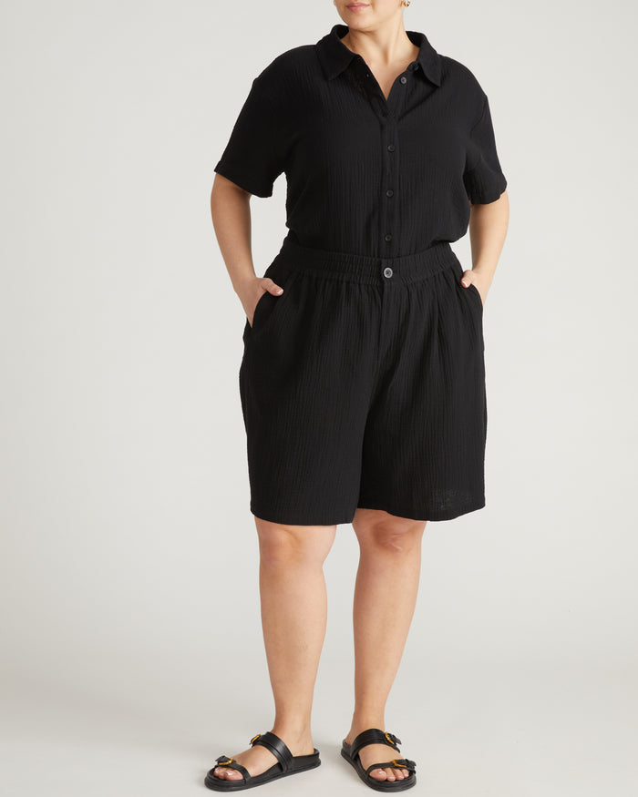 Luxe Cotton Gauze Beach Shirt - Black | Plus Size & Straight Size Women's Fashion | Universal Standard