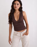 Image of Lycia Plunge Top in Micro Polka Brown