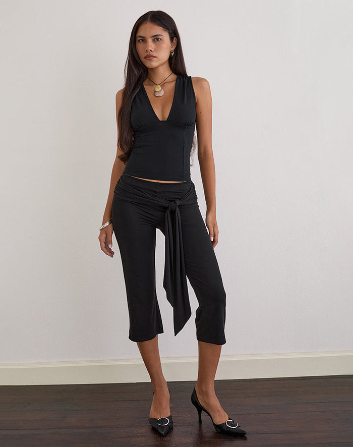 Image of Lynod Plunge Top in Rayon Black