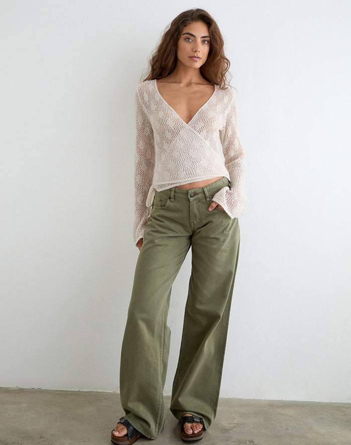 Image of Maeko Crochet Wrap Top in Knit Ecru