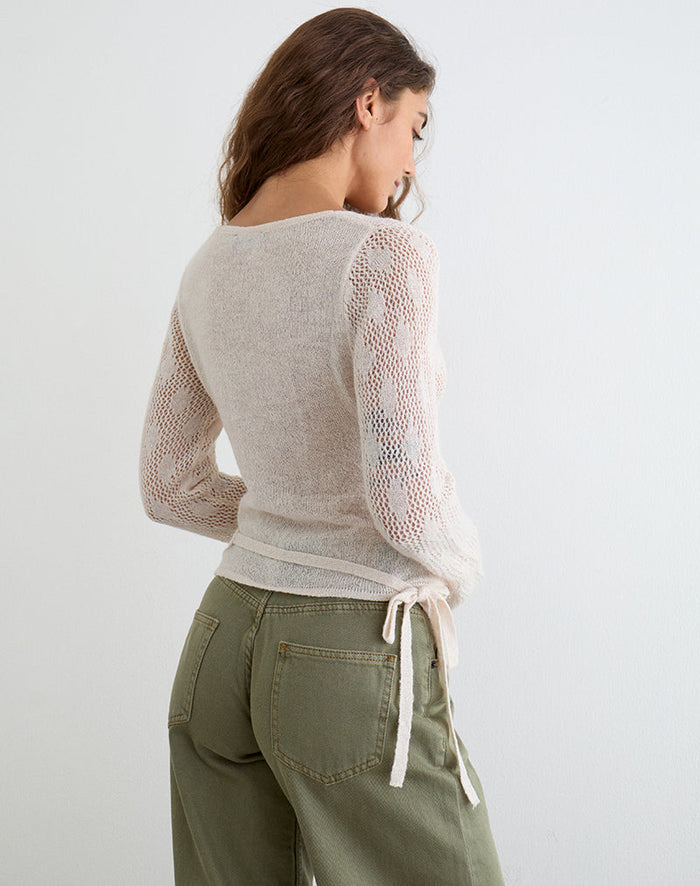 Image of Maeko Crochet Wrap Top in Knit Ecru