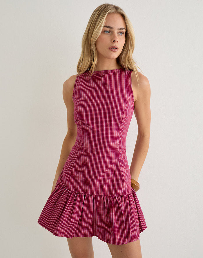 Image of Maelah Dress in Raspberry Shadow Check