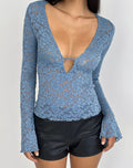 Image of Mahota Deep Plunge Long Sleeve Top in Dark Blue Lace