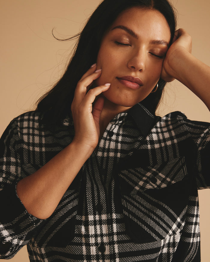 Maine Stretch Flannel Shirt - Highland Hug Black Plaid | Plus Size & Straight Size Women's Fashion | Universal Standard
