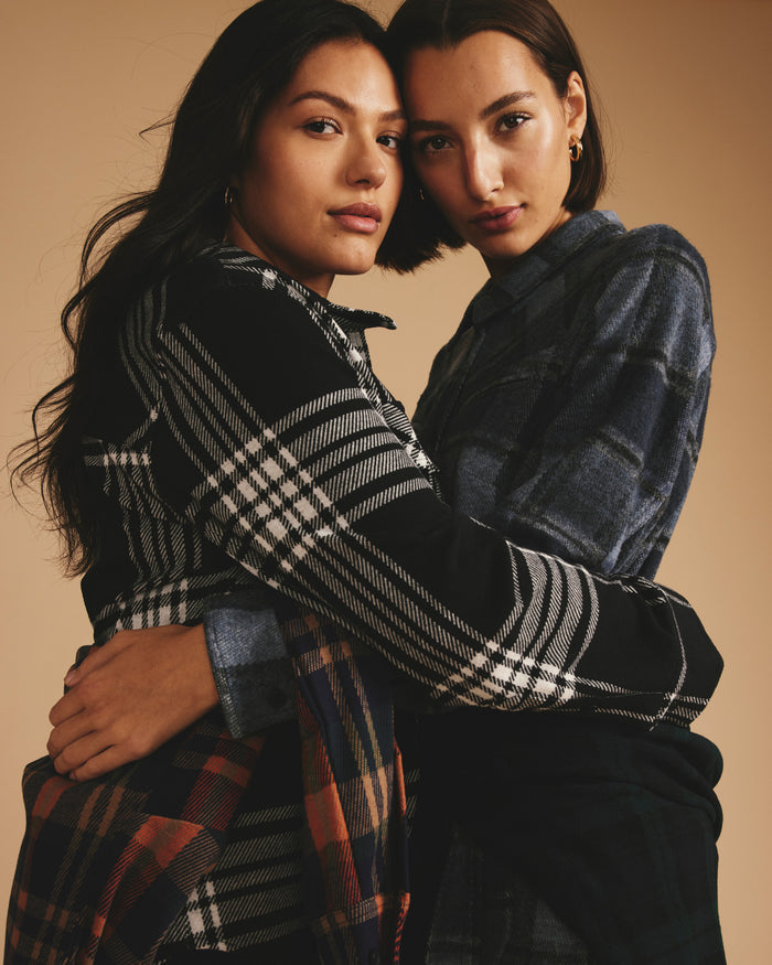 Maine Stretch Flannel Shirt - Highland Hug Black Plaid | Plus Size & Straight Size Women's Fashion | Universal Standard