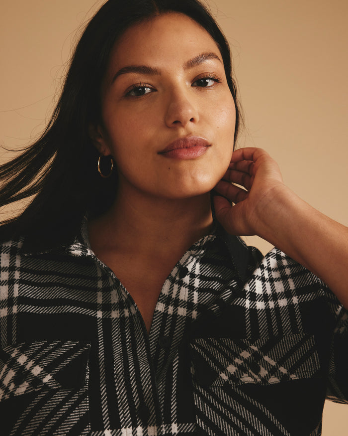Maine Stretch Flannel Shirt - Highland Hug Black Plaid | Plus Size & Straight Size Women's Fashion | Universal Standard