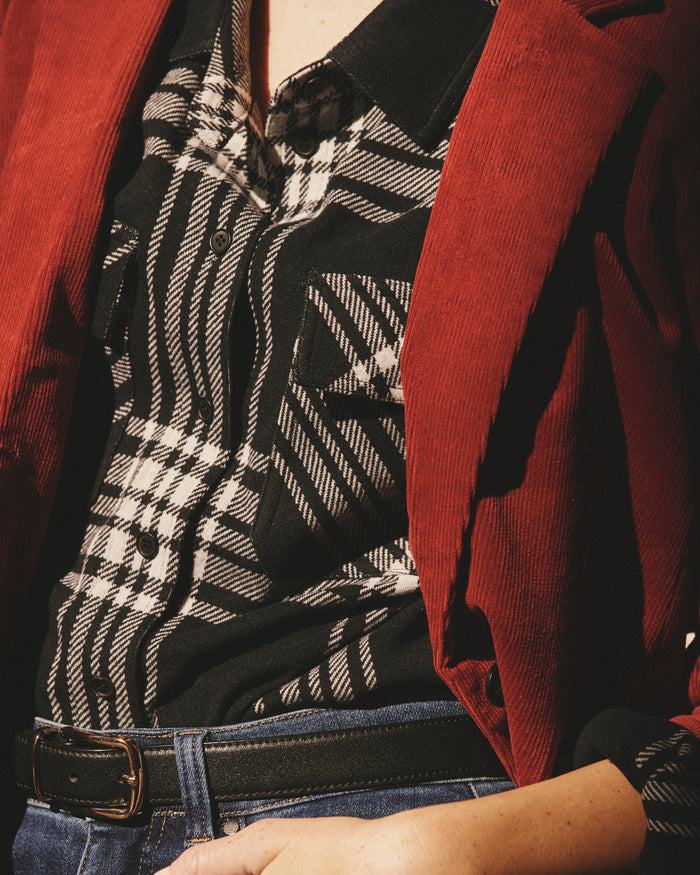 Maine Stretch Flannel Shirt - Highland Hug Black Plaid | Plus Size & Straight Size Women's Fashion | Universal Standard
