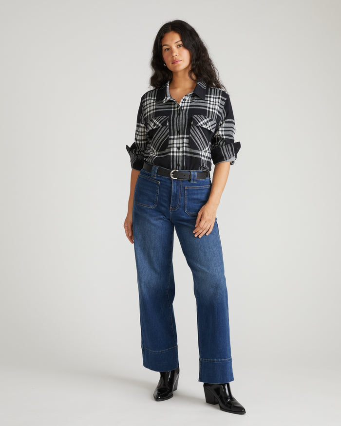 Maine Stretch Flannel Shirt - Highland Hug Black Plaid | Plus Size & Straight Size Women's Fashion | Universal Standard