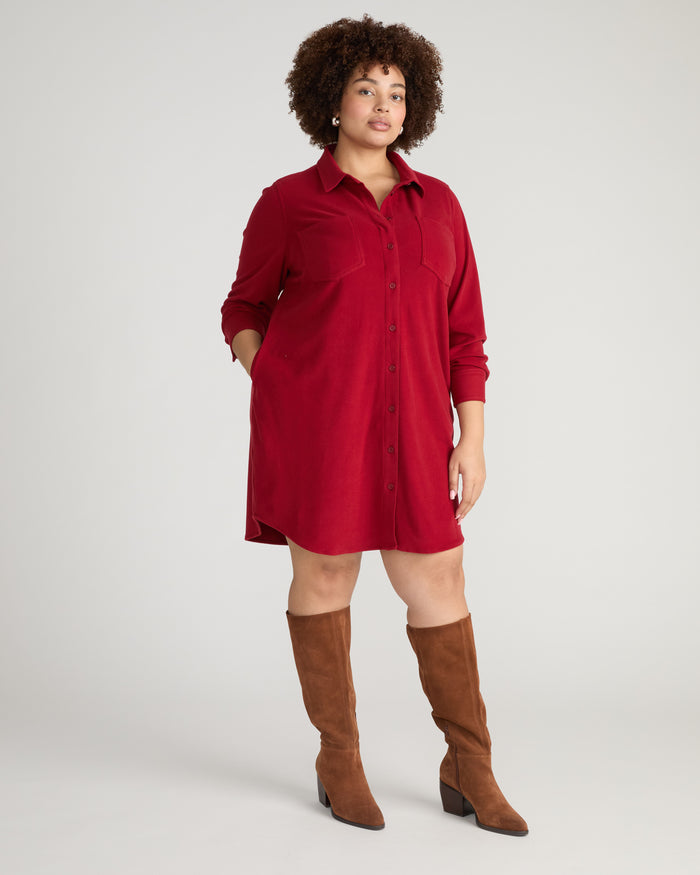 Maine Stretch Flannel Shirtdress - Autumnal Red | Plus Size & Straight Size Women's Fashion | Universal Standard