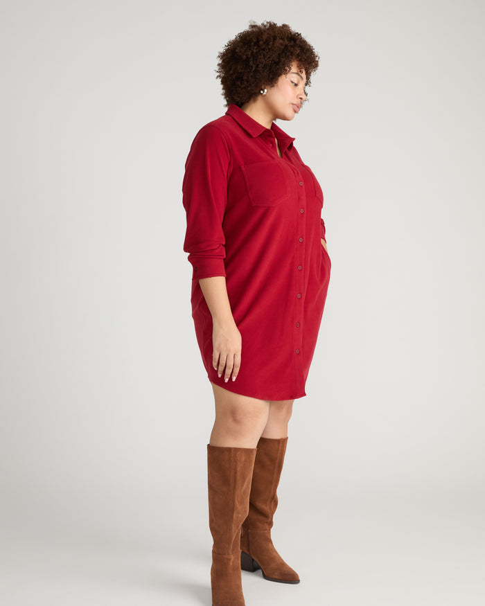Maine Stretch Flannel Shirtdress - Autumnal Red | Plus Size & Straight Size Women's Fashion | Universal Standard