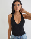 Image of Maizy Halterneck Bodysuit in Black Floral Lace