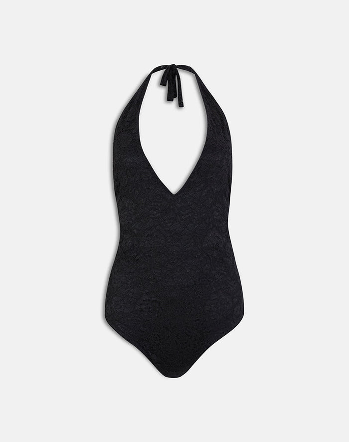 Image of Maizy Halterneck Bodysuit in Black Floral Lace