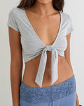 Image of Marla Tie-Front Crop Top in Grey Marl
