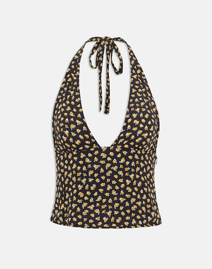 Image of Marsina Halterneck Top in Ditsy Floral Bronze