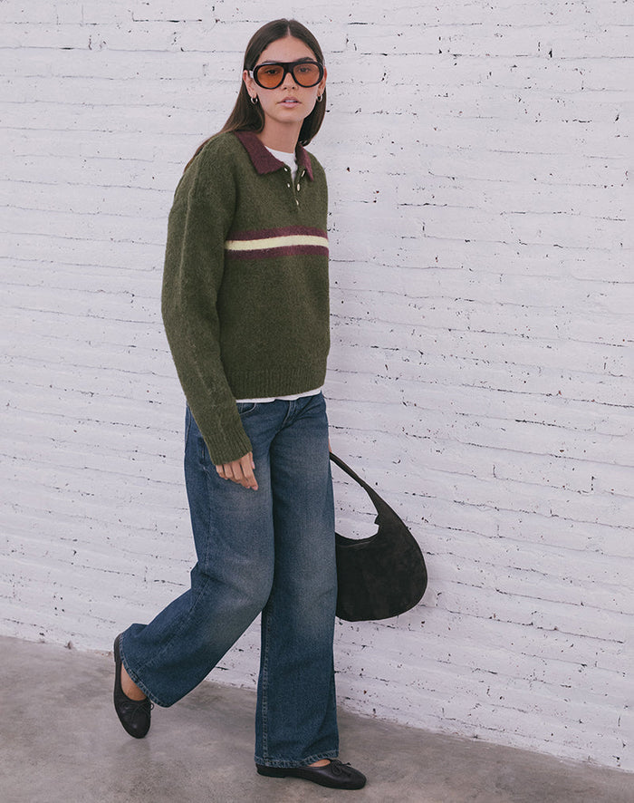 Image of Marvina Jumper in Knit Green with Yellow Stripe