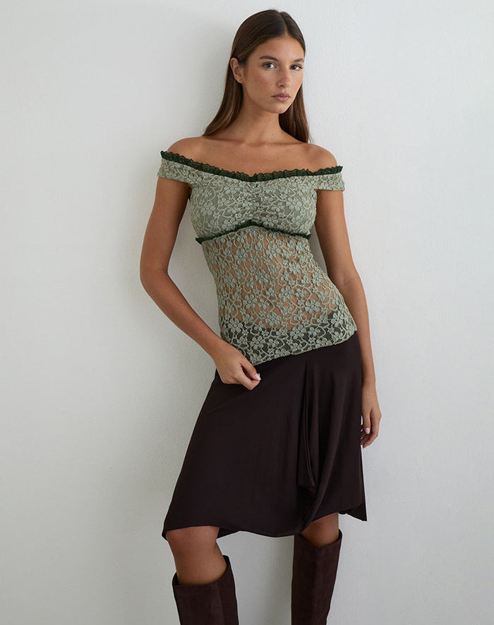 Image of Mayu Top with Ruffle Trim in Lace Sage Green