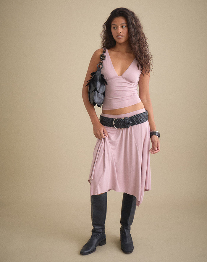 Image of Melika Top in Cupro Dusty Pink with Rhinestones