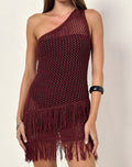 Image of Meloka Asymmetric Fringe Mini Dress in Berry