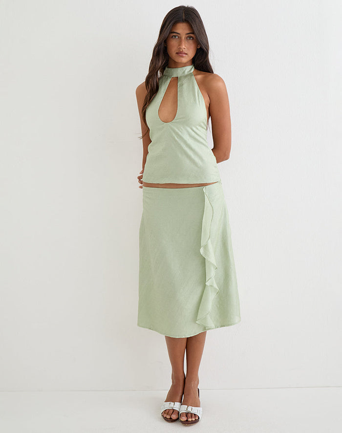Image of Memayu Halterneck Top in Shimmer Chiffon Olive