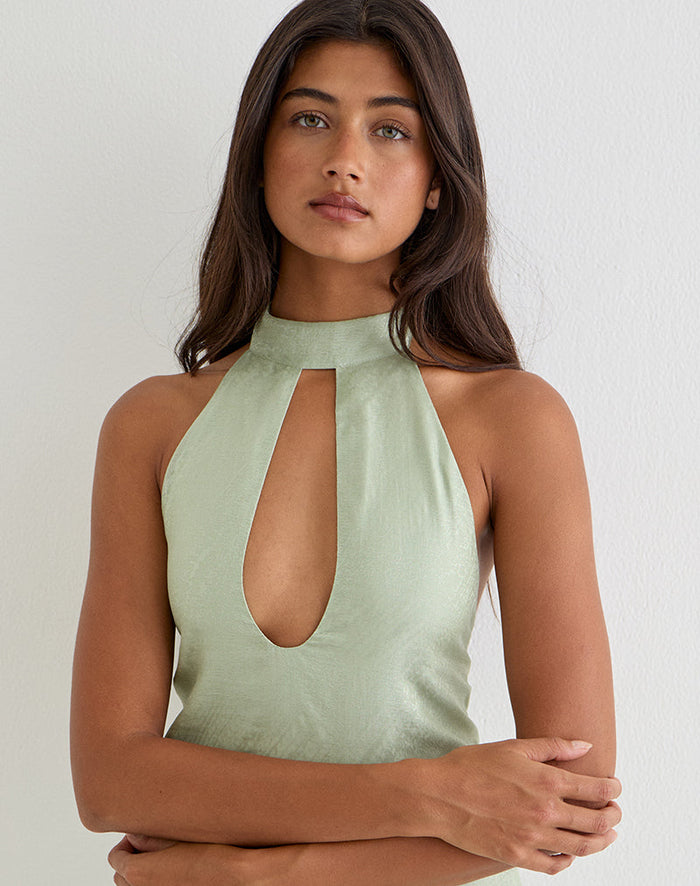 Image of Memayu Halterneck Top in Shimmer Chiffon Olive