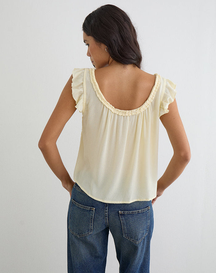 Image of Merisso Scoop Neck Keyhole Top in Crinkle Butter Yellow