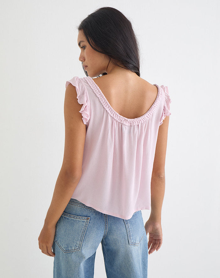 Image of Merisso Scoop Neck Keyhole Top in Crinkle Light Pink