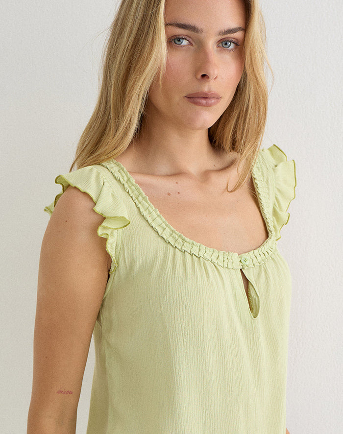 Image of Merisso Scoop Neck Keyhole Top in Crinkle Pistachio