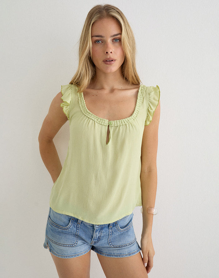Image of Merisso Scoop Neck Keyhole Top in Crinkle Pistachio