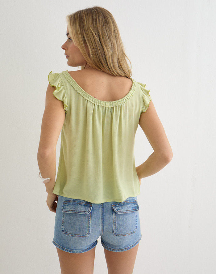 Image of Merisso Scoop Neck Keyhole Top in Crinkle Pistachio