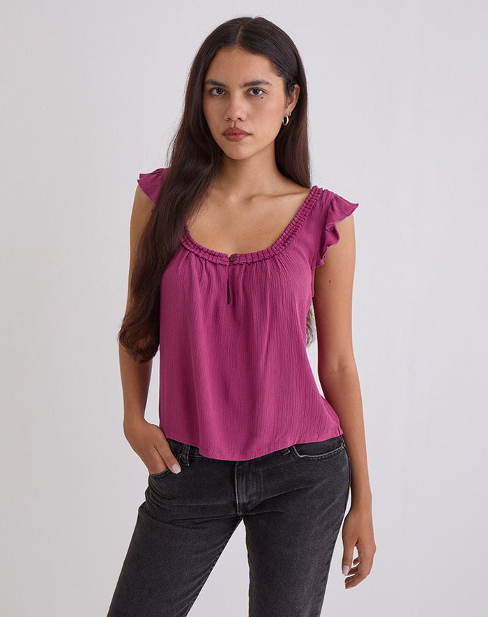 Image of Merisso Scoop Neck Keyhole Top in Rose Burgundy