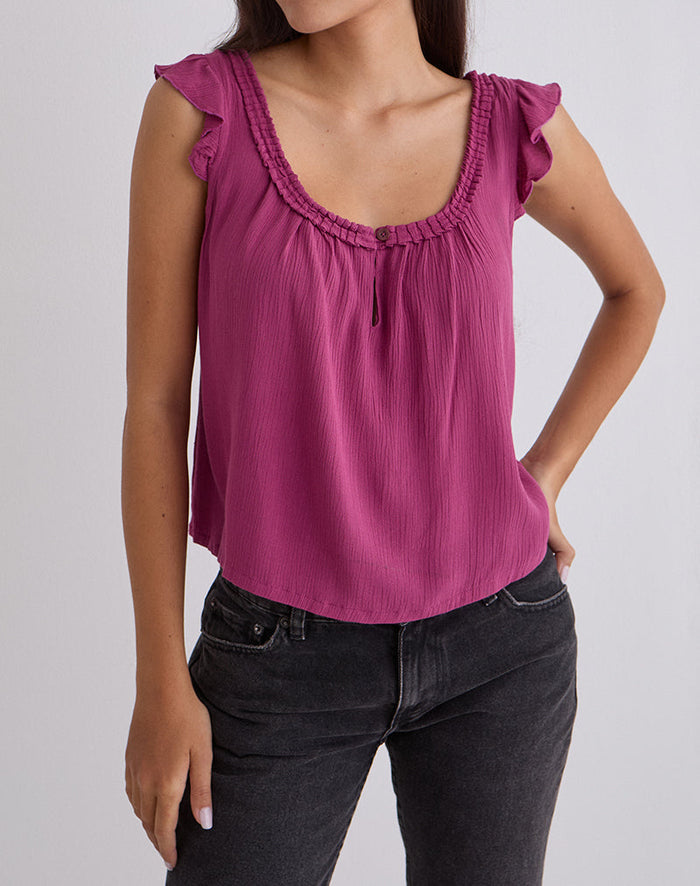 Image of Merisso Scoop Neck Keyhole Top in Rose Burgundy